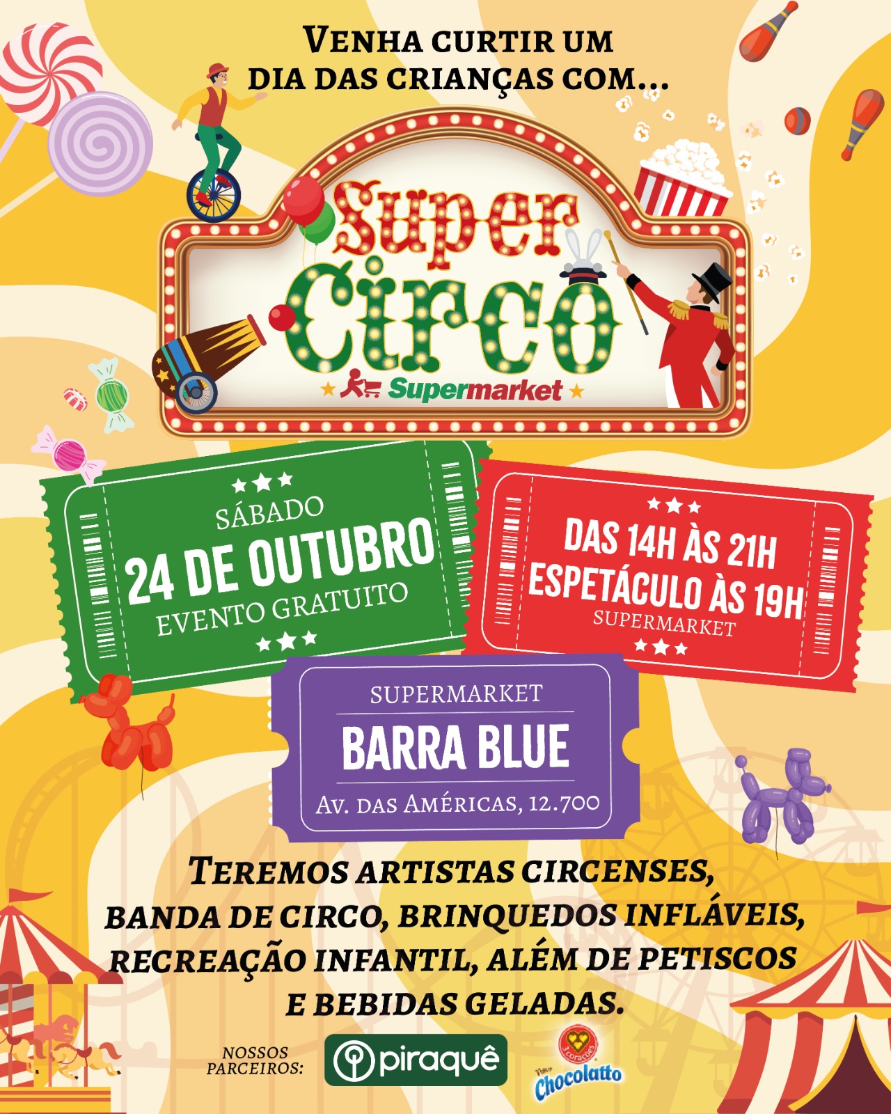Supermarket Blue promove Super Circo no mês das crianças